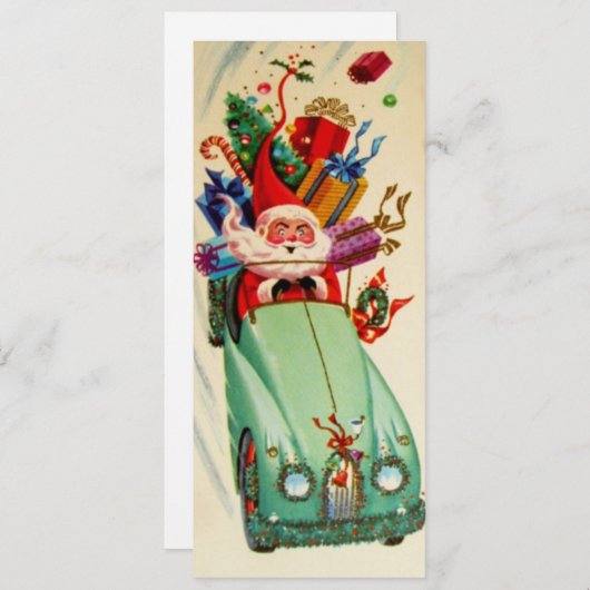 車の中でビンテージクリスマスサンタ シーズンカード (正面/裏面)