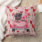 車の中で犬とハート クッション (ブランケット)