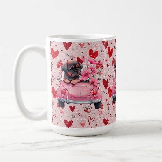 車の中で犬とハート コーヒーマグカップ (左)