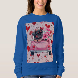 車の中で犬とハート スウェットシャツ