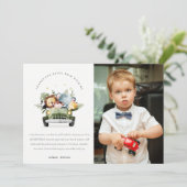 車の中で野生の熱帯ジャングル動物の誕生日写真 サンキューカード (スタンド正面)