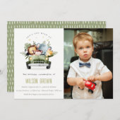 車の中で野生の熱帯ジャングル動物の誕生日写真 招待状 (正面/裏面)