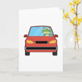 車の中のカエル カード (黄色い花)