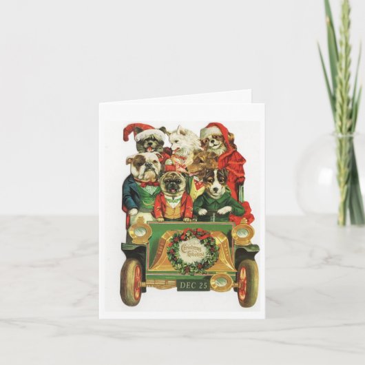車の中のクリスマスドッグ シーズンカード (正面)