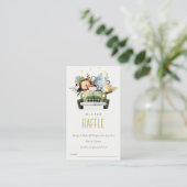 車の中のジャングル動物おむつラッフルベビーシャワー エンクロージャーカード (スタンド正面)