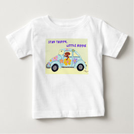 車の中のヒッピーなダックスフントにStay Trippy, Little Hippie ベビーTシャツ