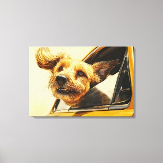 車の乗り物に夢中な愛らしい犬のアートプリント キャンバスプリント (正面)
