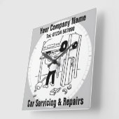 車の修理/修理用漫画 スクエア壁時計 (傾斜)