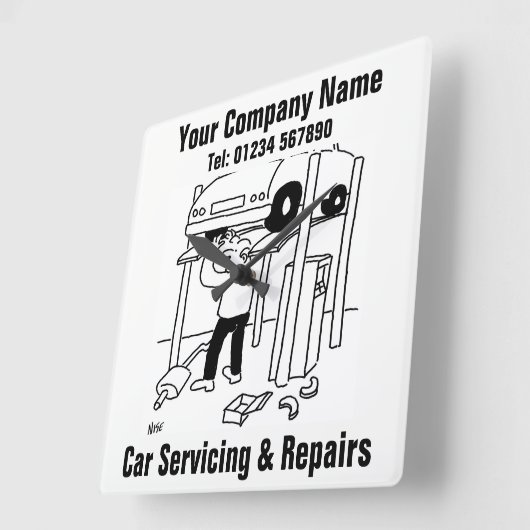 車の修理/修理用漫画 スクエア壁時計 (傾斜)