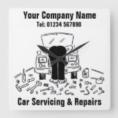 車の修理/修理用漫画 スクエア壁時計 (正面)