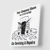 車の修理/修理用漫画 スクエア壁時計 (傾斜)