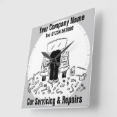 車の修理/修理用漫画 スクエア壁時計 (傾斜)