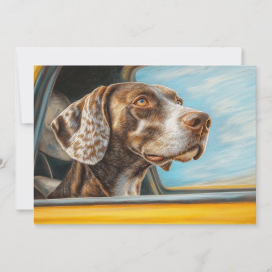 車の冒険アートプリントのぶち犬 カード (正面)