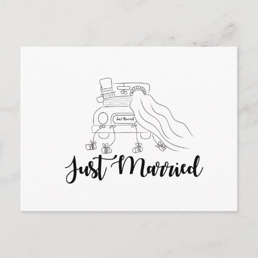 車の外観に手描きの結婚したカップル 案内ポストカード (正面)