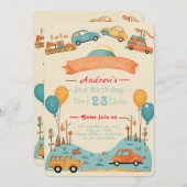 車の子供の誕生日テーマフラット招待状 招待状 (正面/裏面)