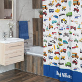 車の子供を動かす小さな男の子 シャワーカーテン