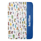 車の子供を動かす小さな男の子 バスマット (正面縦)