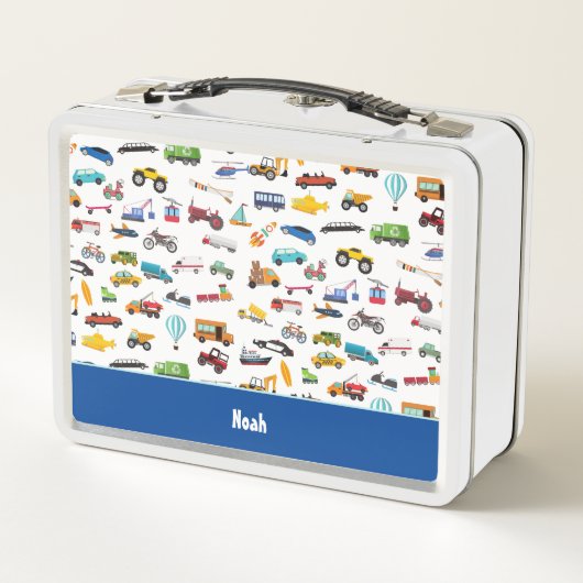 車の子供を動かす小さな男の子 メタルランチボックス (裏面)