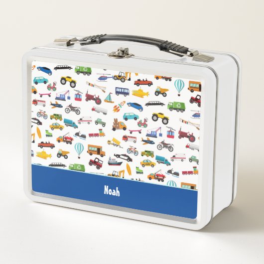 車の子供を動かす小さな男の子 メタルランチボックス (正面)