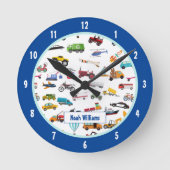 車の子供を動かす小さな男の子 ラウンド壁時計 (正面)