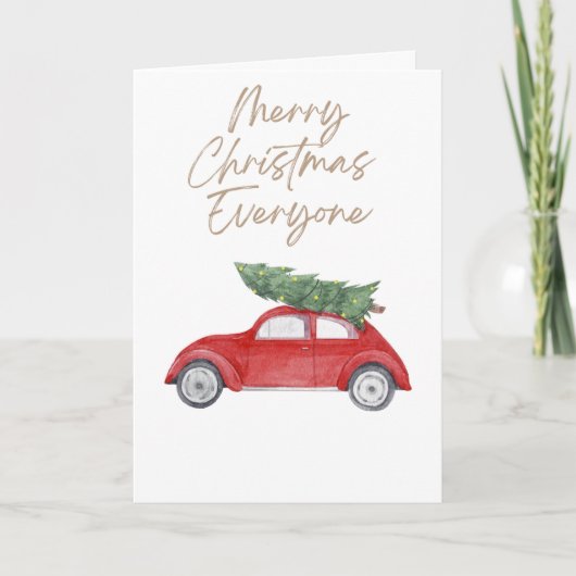 車の屋根の上のシンプルなクリスマスツリー カード (正面)