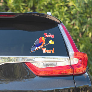 車の後部窓にしがみつく – ボード上のベビー – 鳥 シール