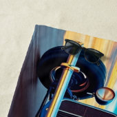 車の恋人のためのサーフビーチ上の青いホットロッド ビーチタオル (インサイチュ)