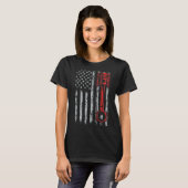 車の愛好家アメリカ国旗のピストンマッスルカーカー Tシャツ (正面フル)