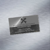 車の整備士ガレージ金属銀光沢スチール マグネット名刺 (インサイチュ)