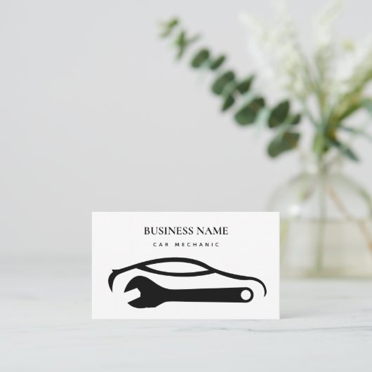 車の整備士自動修復ショップマシニストホワイト 名刺 (スタンド正面)