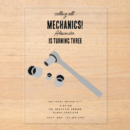 車の整備士車のツールボーイバースデーパーティー アクリル招待状