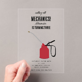 車の整備士車のツールボーイバースデーパーティー アクリル招待状