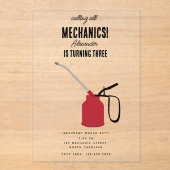 車の整備士車のツールボーイバースデーパーティー アクリル招待状 (正面)