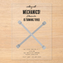 車の整備士車のツールボーイバースデーパーティー アクリル招待状