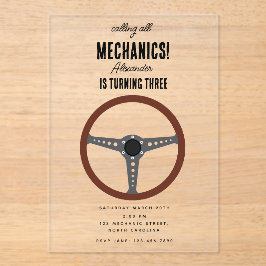 車の整備士車のツールボーイバースデーパーティー アクリル招待状