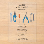 車の整備士車のツールボーイファースト誕生日 アクリル招待状 (正面)