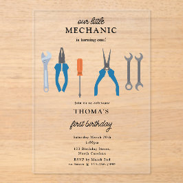 車の整備士車のツールボーイファースト誕生日 アクリル招待状