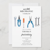 車の整備士車のツールボーイファースト誕生日 招待状 (正面)