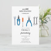 車の整備士車のツールボーイファースト誕生日 招待状 (スタンド正面)