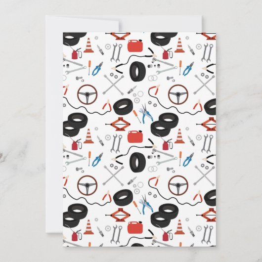 車の整備士車のツールボーイ子供の誕生日 招待状 (裏面)