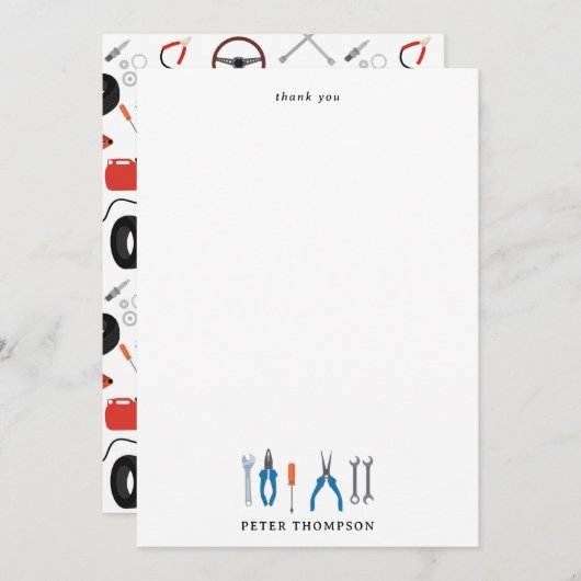 車の整備士車のツール サンキューカード (正面/裏面)