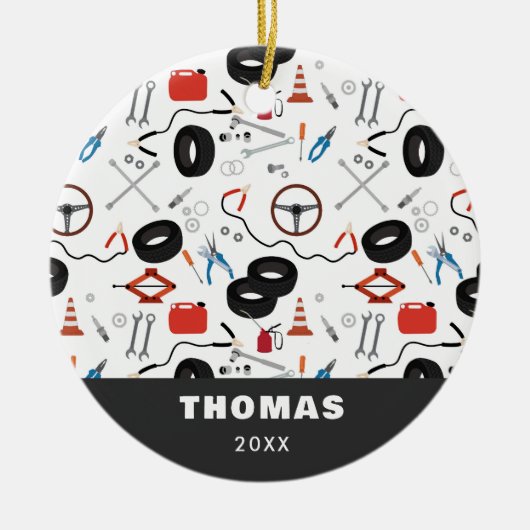 車の整備士車のツール セラミックオーナメント (正面)