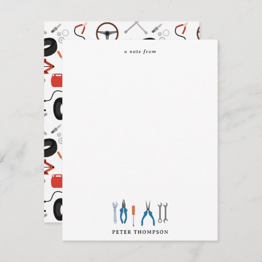 車の整備士車のツール ノートカード (正面/裏面)