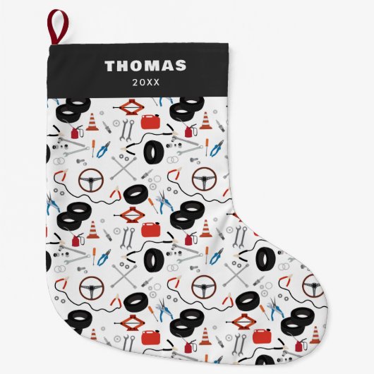 車の整備士車のツール ラージクリスマスストッキング (正面)