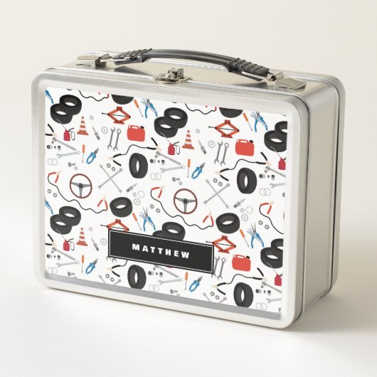 車の整備士車のツールBoy Kids メタルランチボックス (正面)