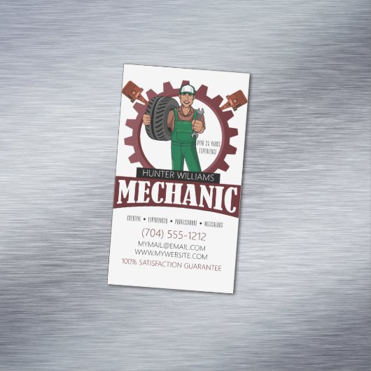 車の整備士車修理エンジン保守 マグネット名刺 (インサイチュ)