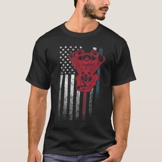 車の整備士7月4日アメリカ国旗Usa Ameri Tシャツ (正面)