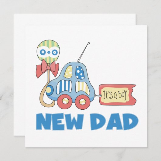 車の新しいパパそれは男の子の贈り物 案内状 (正面/裏面)
