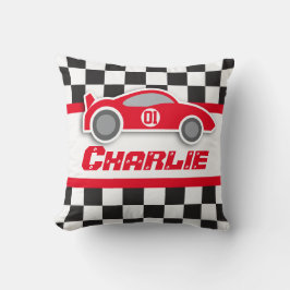 車の明るく赤いチェック模様の旗の名前の枕をからかいます クッション