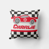 車の明るく赤いチェック模様の旗の名前の枕をからかいます クッション (裏面)